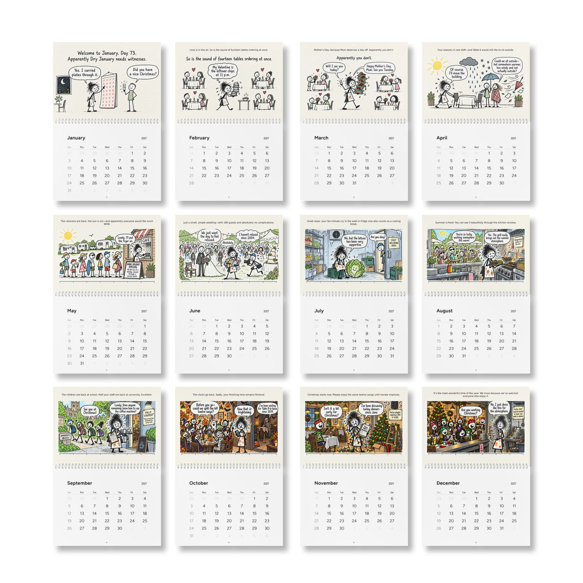 2027 Funny Hospitality Wall Calendar | Sarcastic Restaurant Staff Gift