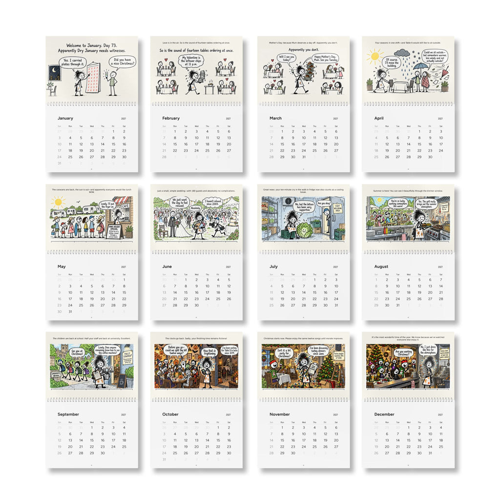 2027 Funny Hospitality Wall Calendar | Sarcastic Restaurant Staff Gift