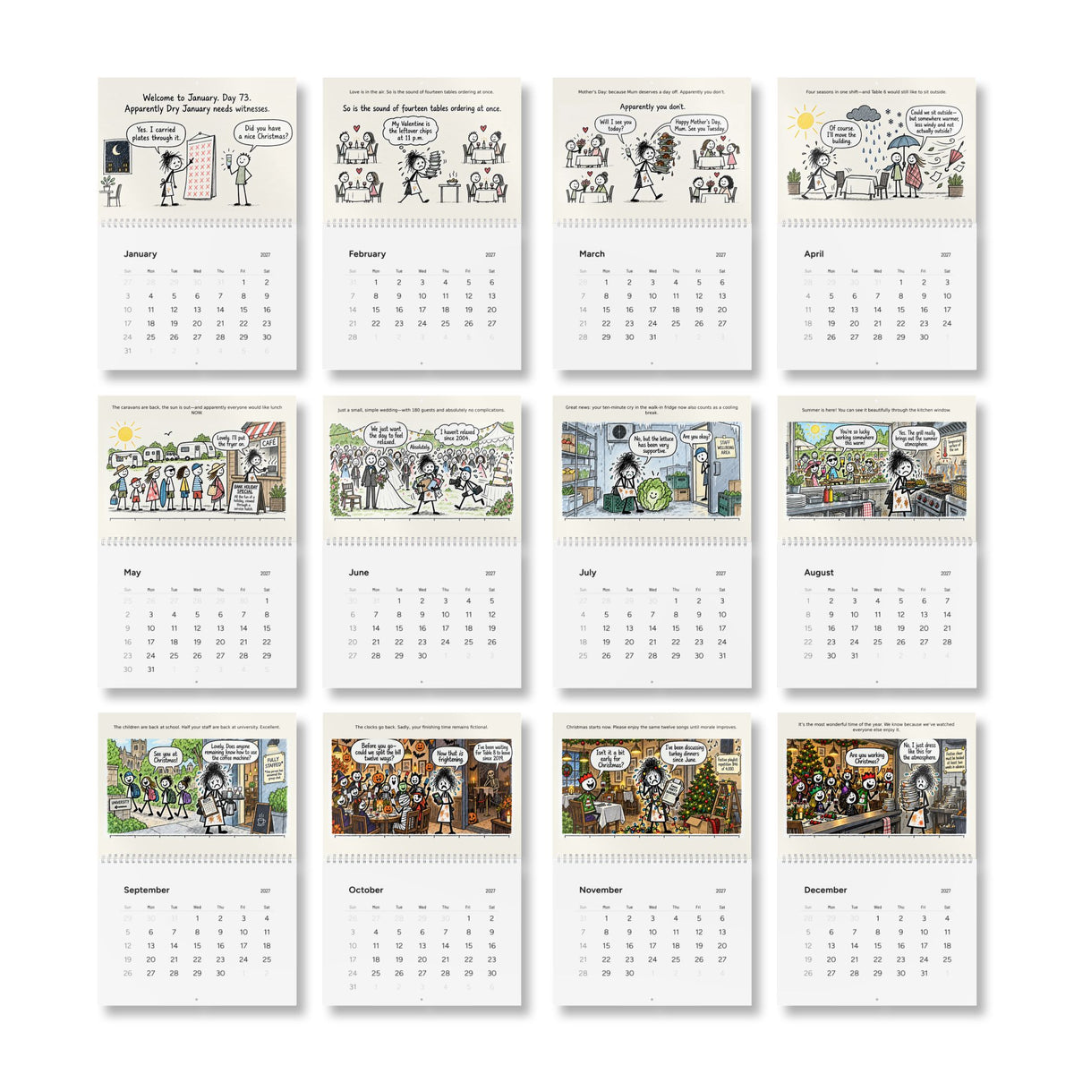 2027 Funny Hospitality Wall Calendar | Sarcastic Restaurant Staff Gift