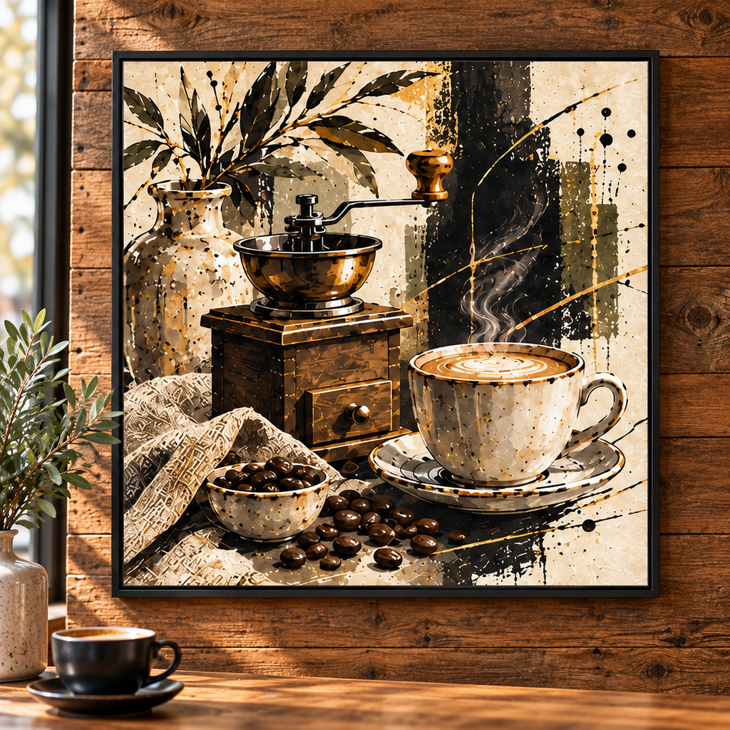 Vintage Coffee Still Life Framed Print | Rustic Espresso Art Print