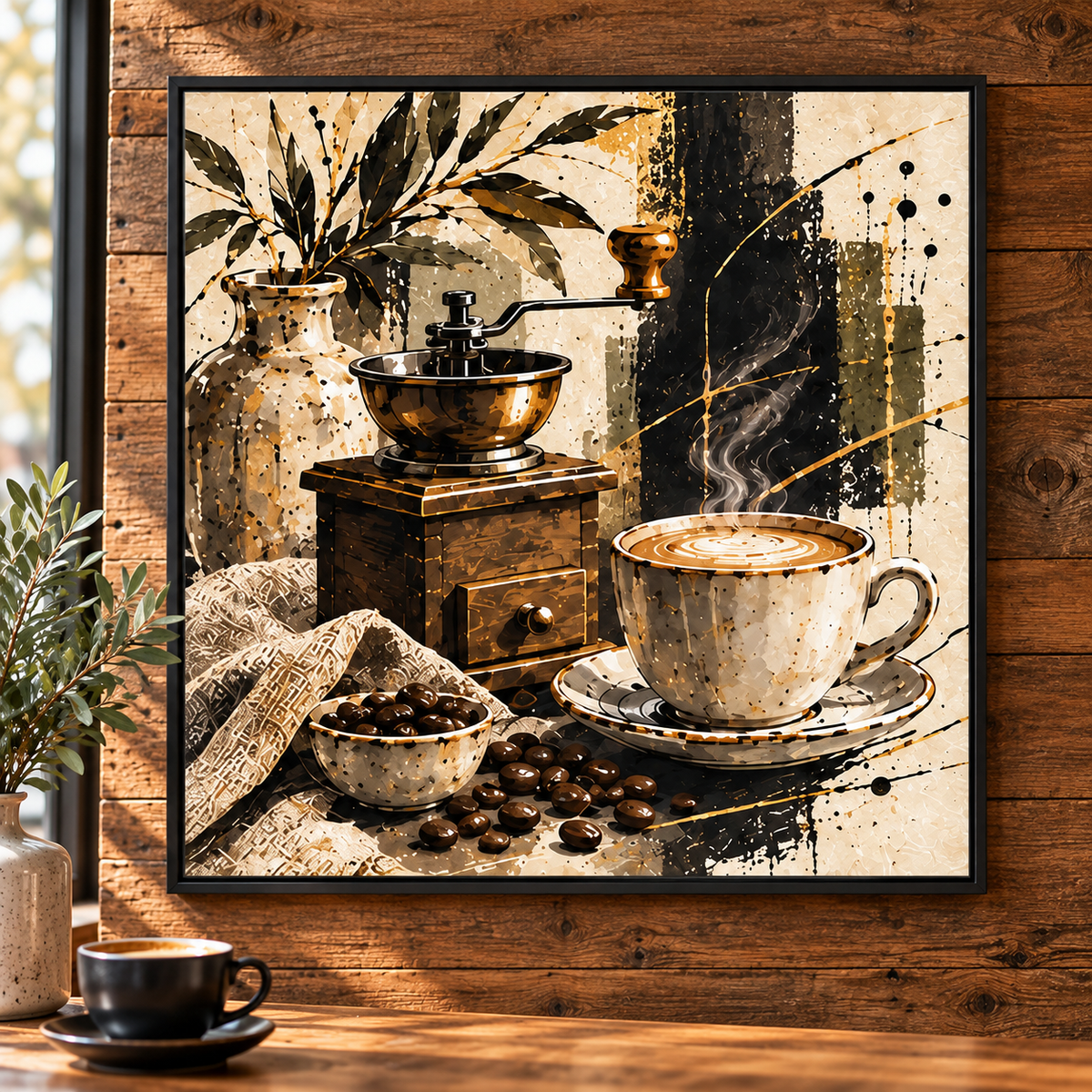 Vintage Coffee Still Life Framed Print | Rustic Espresso Art Print