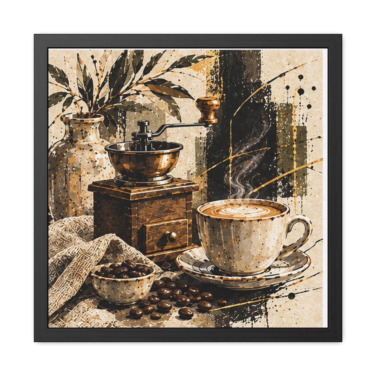 Vintage Coffee Still Life Framed Print | Rustic Espresso Art Print