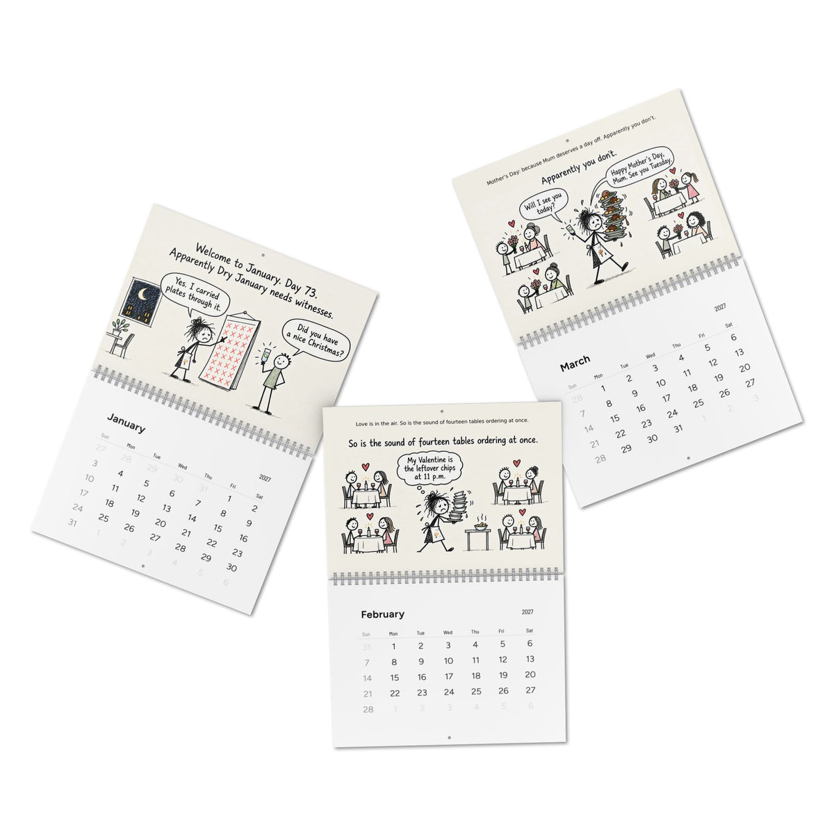 2027 Funny Hospitality Wall Calendar | Sarcastic Restaurant Staff Gift