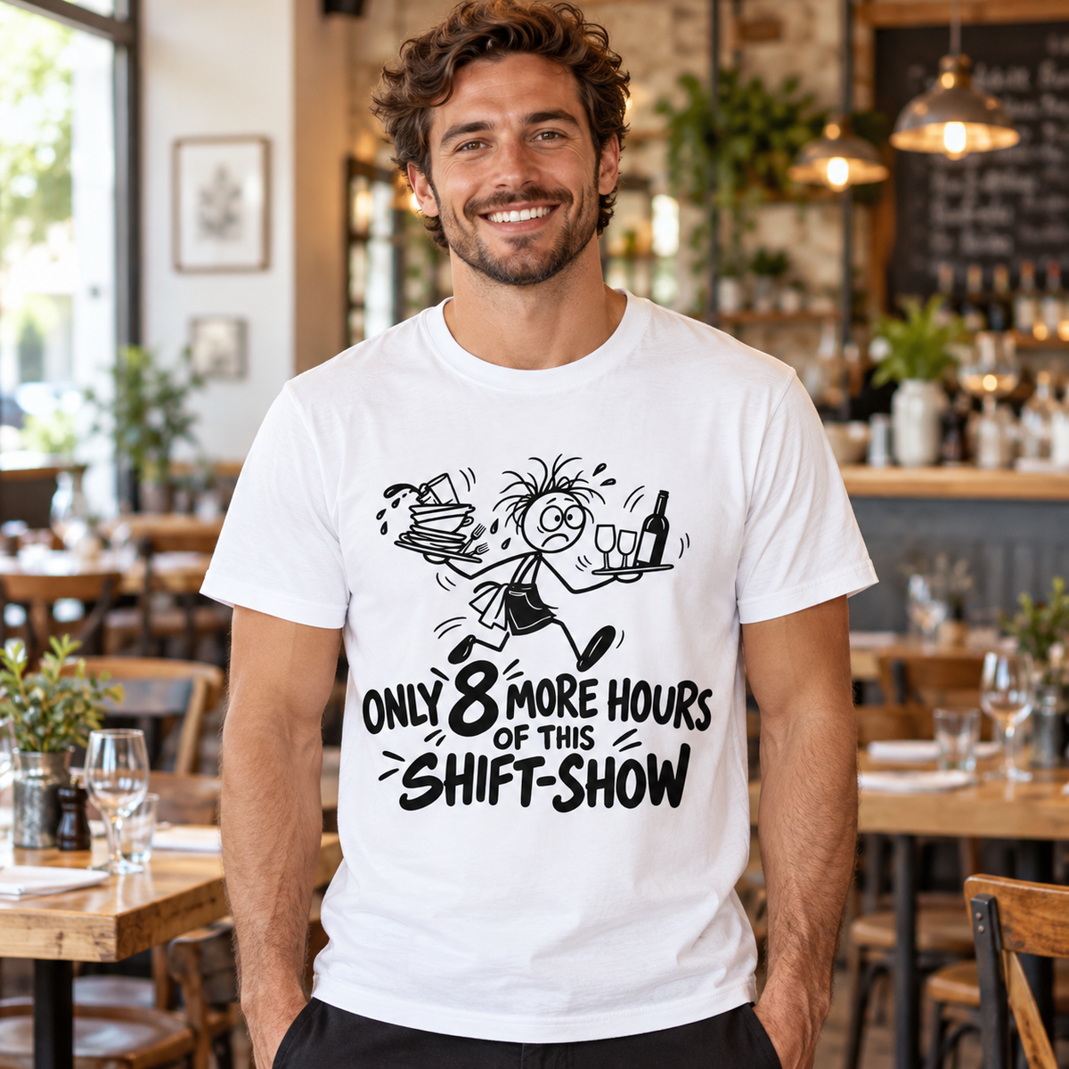 Only 8 More Hours of This Shift-Show White T-Shirt | Funny Hospitality Gift